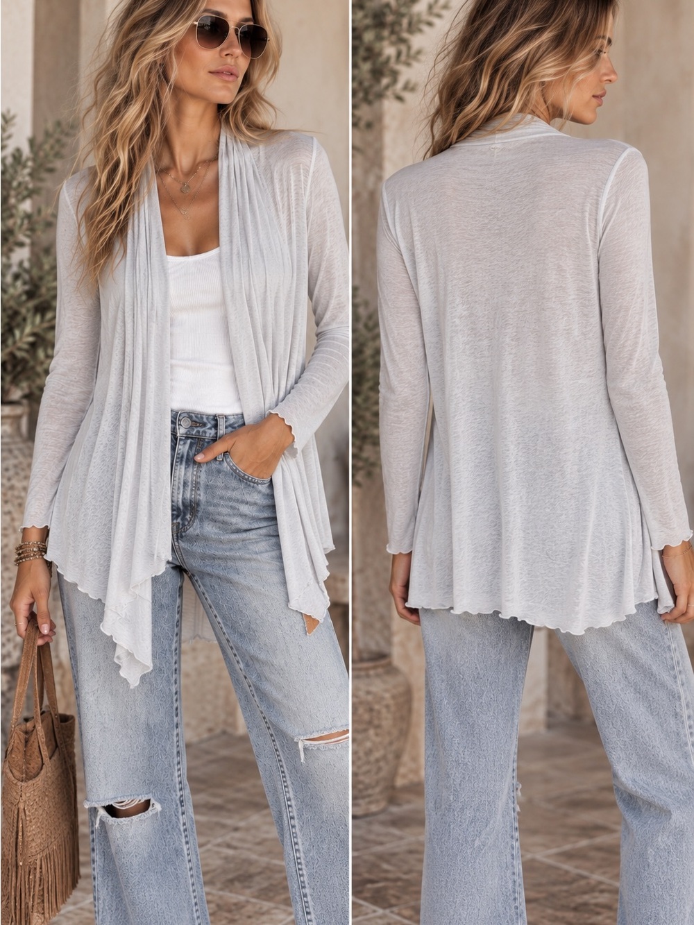 🩶 BCBGMAXAZRIA Sheer Draped Open Front Cardigan M/L NWT